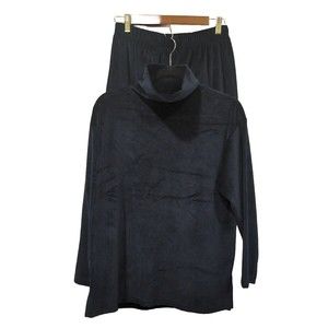 Vintage Davis Hollis 2 Pc Velour Skirt Turtleneck Set Size Petite M 80s 90s Navy